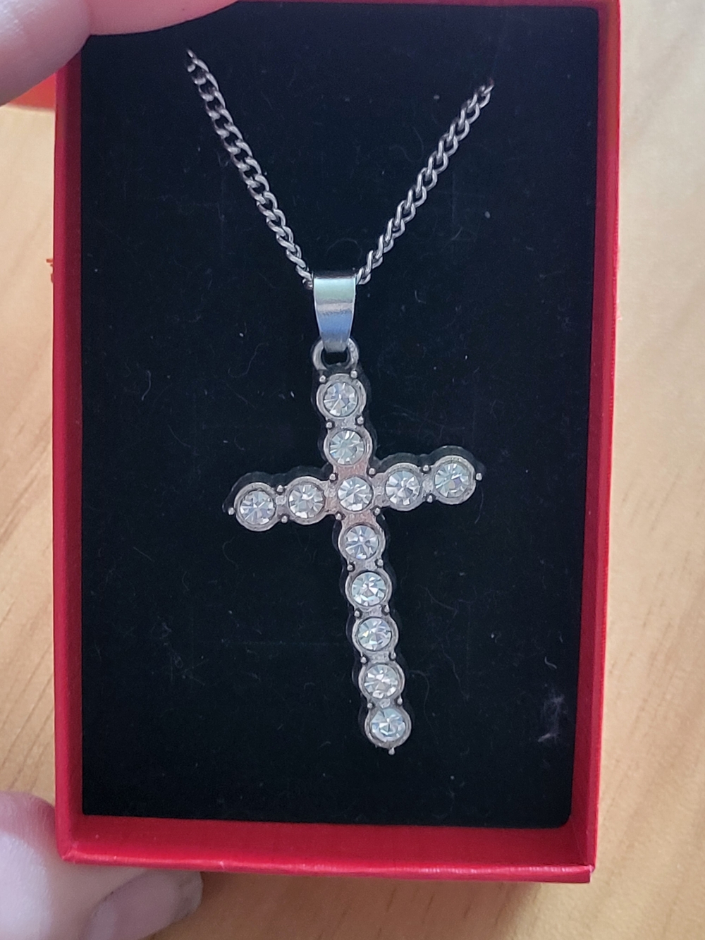 🧋NEW🧋Stainless Steel Silver Crystal Cross Pendant Necklace - Clear Stones